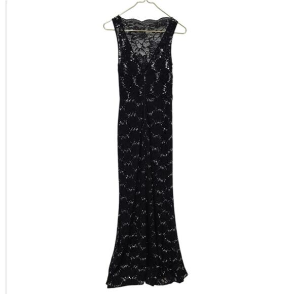 City Triangles Lace Maxi Dress Rhinestones Sequins Pearls Size 3 Black Fairygoth - Picture 2 of 13